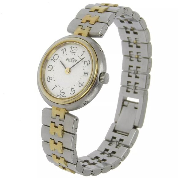 HERMES Profile date Watches WhiteDial Stainless Steel/Plated Gold Quartz A... - Picture 1 of 8